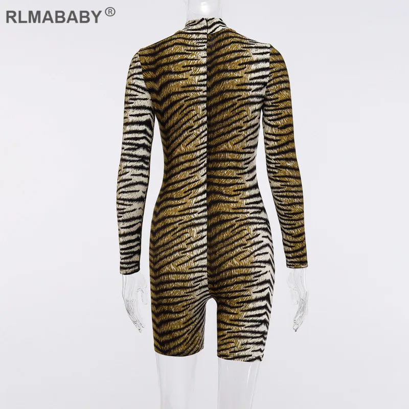 RLMABABY Леопардовый принт с высоким воротом с длинными рукавами комбинезоны Облегающая водолазка Ночная жизнь сексуальное для вечеринок короткий женский комбинезон