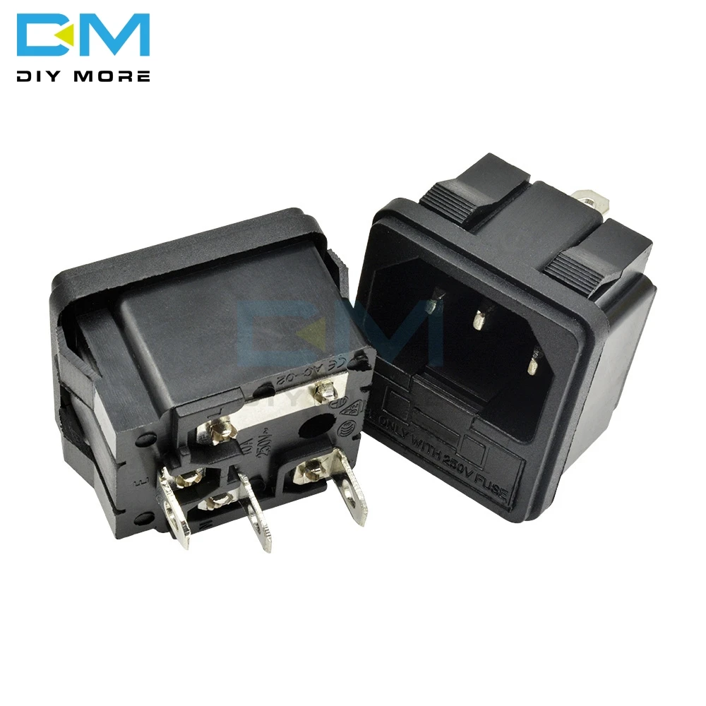 

5PCS lot AC-02 AC/250V 10A 3 Pin IEC320 C14 Inlet Connector Plug Power Socket Snap Type AC Power Socket with Fuses Interface