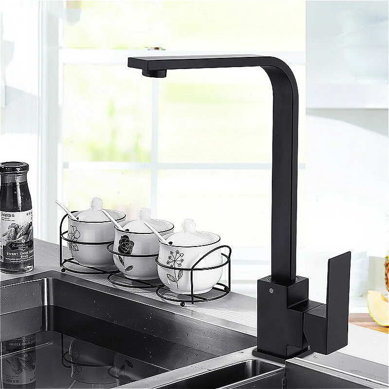 Kitchen Faucet  Black Mixer Faucet for Kitchen Rubber Design Hot and Cold Deck Mounted Crane for Sinks