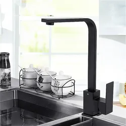 Kitchen Faucet Black Mixer Faucet for Kitchen Rubber Design Hot and Cold Deck Mounted Crane for Sinks