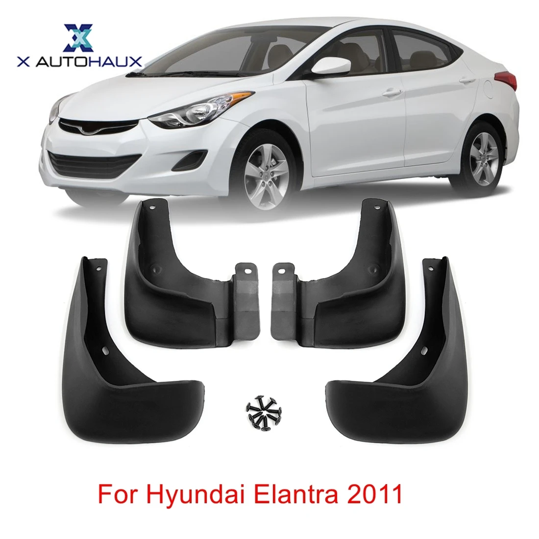 

X AUTOHAUX 4PCS Black Plastic Car Front Rear Fender Mud Flaps Mudguards Splash Guards Set For Hyundai Elantra 2006-2011