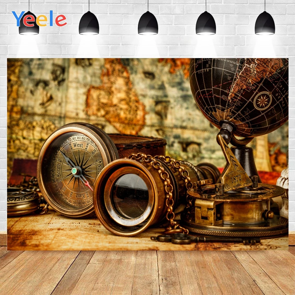 

Yeele Old Style Navigation Map Compass Telescope Vinyl Background Photography Baby Photo Studio for Decoration Customized Size