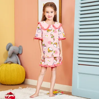 

Girls pajamas Tshirt and pants pajama set Summer Short sleeve Sleepwear Princess Cute Cotton Thin Girls Tracksuit Set 3y to 14y