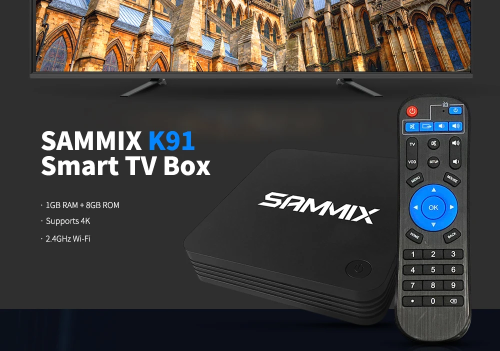 SAMMIX K91 Smart tv Box Amlogic S905L армированный Mali-450 телеприставка 1 Гб ram+ 8 Гб rom 2,4 ГГц Wi-Fi RealVideo 8 9 10 H.265 поддерживает 4K