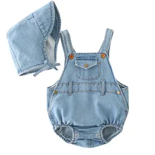 WLG комбинезон для малышей джинсовый синий однотонный весенне-осенний комбинезон Детская Повседневная универсальная одежда