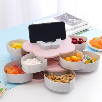 

Cute Flower Petals Rotating Shape Multi Sectional Snack Serving Tray Bowl Box For Seeds Nuts Dry Fruits Candy Chocolate