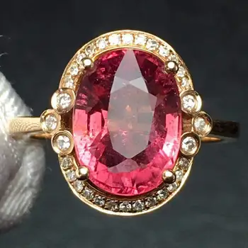 

Red Tourmaline Ring 2.9ct Pure 18 K Gold Jewel Natural Rubi Tourmaline Gemstones Diamonds Female Rings for Women Fine Ring