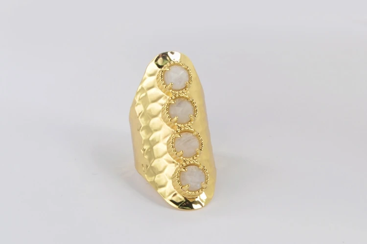 BOROSA 5 шт. золотое покрытие натуральный лунный камень ободок кольцо Модные драгоценные камни белый камень женские кольца в стиле «Бохо» подарок для девочек ZG0428