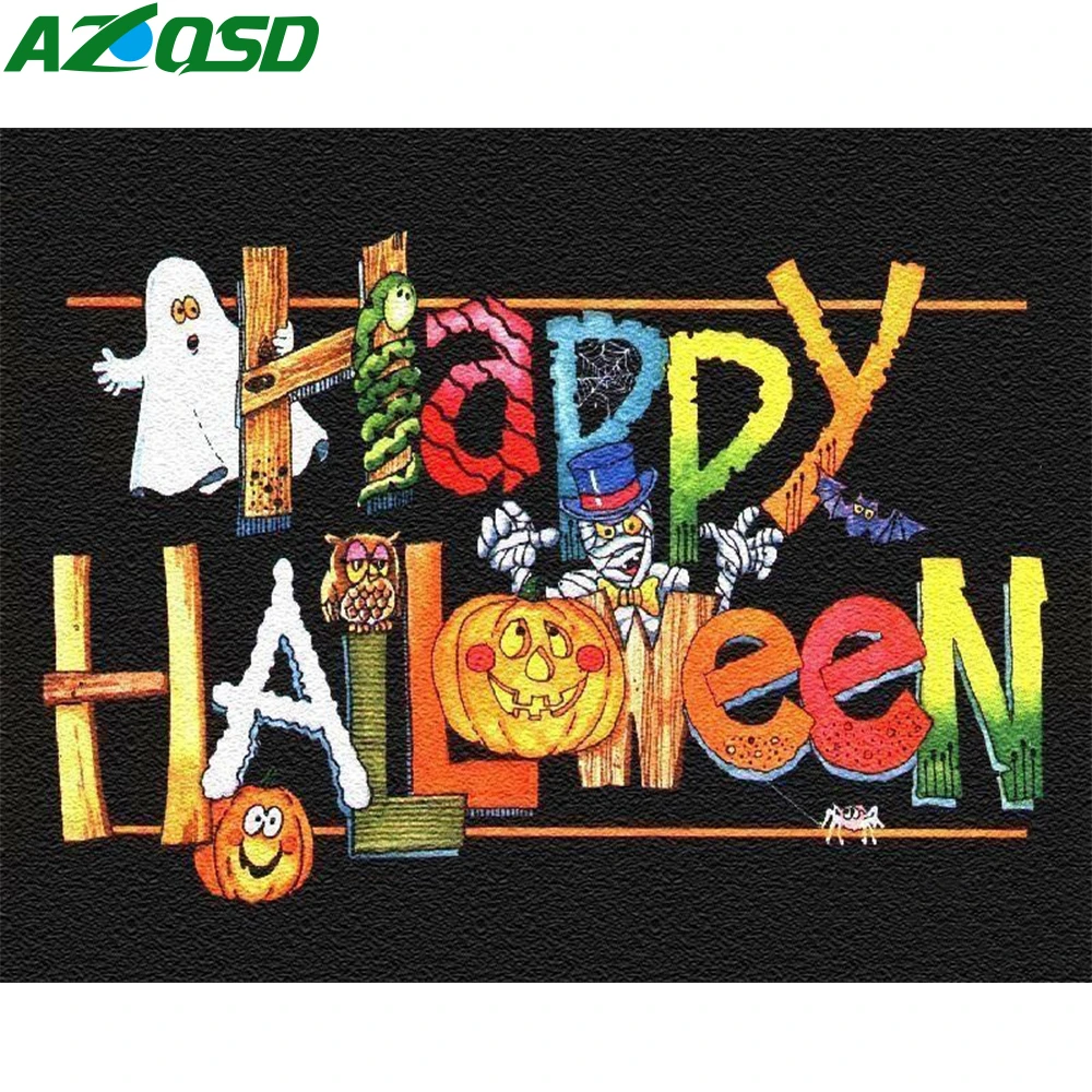 

AZQSD Diamond Mosaic Halloween Diamond Embroidery Blackboard Painting Cartoon Home Decor Full Square Needlework Picture Gift