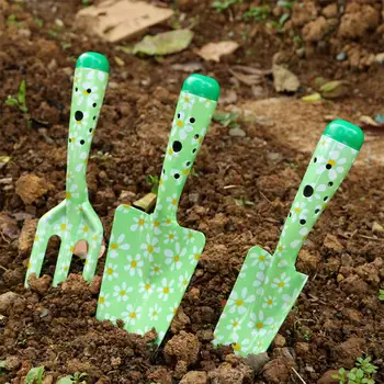 

3 PCS Heavy Duty Cast-Aluminum Heads Gardening Kit with Soft Rubberized Non-Slip Handle -Trowel Transplant Cultivator Hand Rake