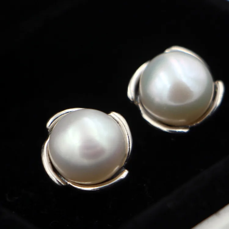 

Authentic 925 Sterling Silver Earring Silver & Grey With Pearl Studs Earrings For Women Wedding Gift Fine Jewelry