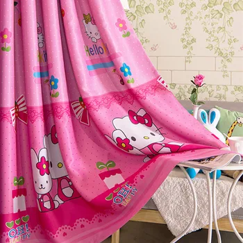 

Pink Cat Black Silk Full Shade Curtain Bedroom Curtain Cartoon Curtain
