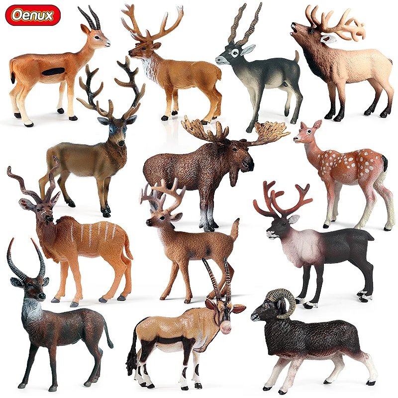 Oenux Wild Animals Elk Moose Wapiti Sika Deer Figures Antelope Argali Model Action PVC Decoration Kids Toy For Xmas Gift |