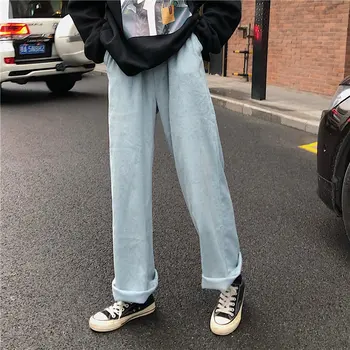 

Hzirip High Waist Streetwear Corduroy Straight 2019 Elastic Waist Slender Fashion Casual Brief All-Match Loose Wide Leg Trousers