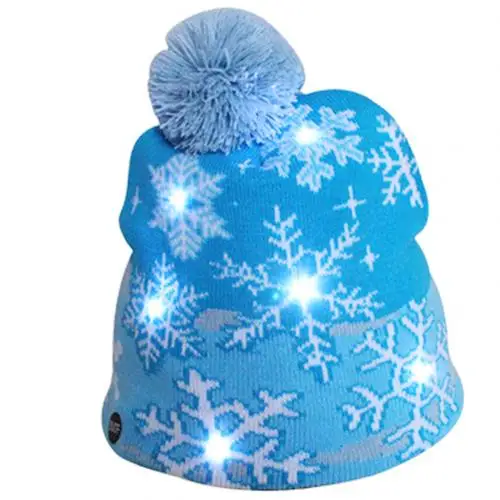 Snowflake Christmas Tree Snowflake Kids Adult LED Knitted Pompom Ball Beanie Hat Party Cap - Цвет: Snowflake