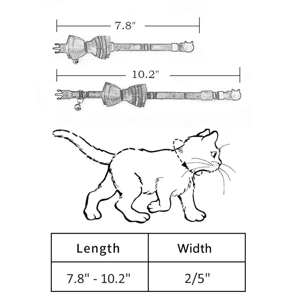 Cute Bowtie Cat Collar Breakaway with Bell Plaid Collar Set for Kitty Puppy Adjustable 7.8-10.2"