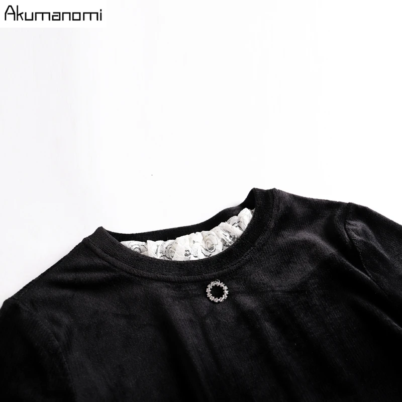 Плюс размер 5xl 4xl-l Осенняя зимняя плотная Черная Женская блузка Повседневная кружевная женская рубашка с круглым вырезом и длинным рукавом Топы Camiseta Mujer