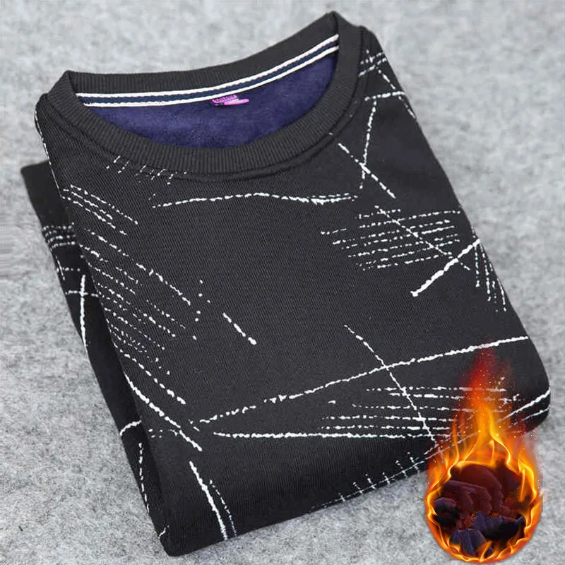 2019 new autumn and winter men s long sleeved plus velvet thick pullover men s casual 2