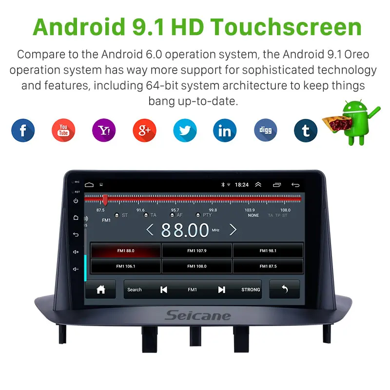 

Seicane Car GPS Stereo Android 9.1 Navi HD for Renault Megane 3 2009 2010 2011 2012-2014 Multimedia Player support Carplay SWC