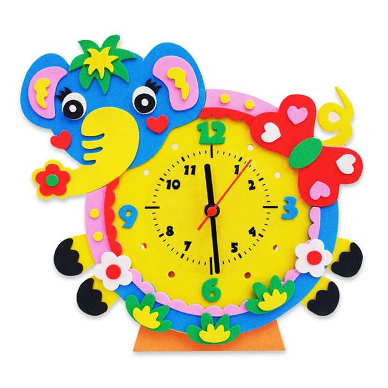 New kindergarten lots arts crafts diy toys Creative Cartoon EVA clock crafts kids Watch Puzzles educational 2