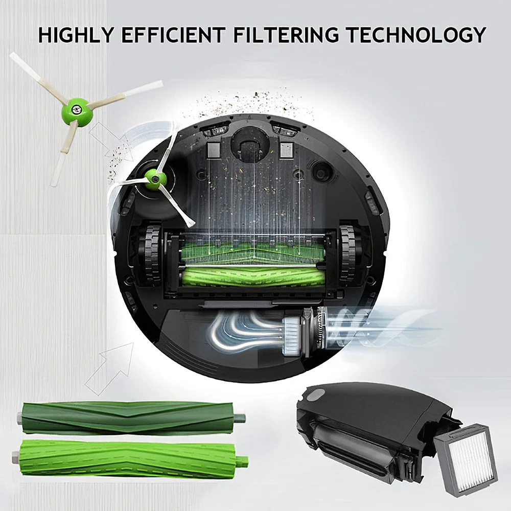 Сменные аксессуары пылесоса для iRobot Roomba i7 i7+ i7 Plus E5 E6 E7 фильтры+ щетки для подметания+ резиновая щетка