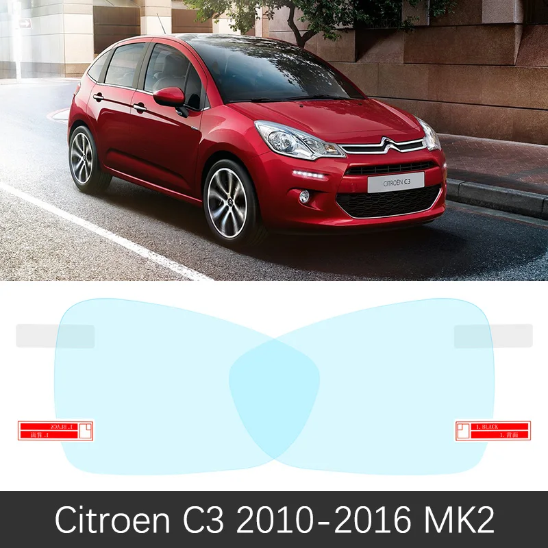 Citroen C3 2010-2016 Полное покрытие противотуманная пленка непромокаемые зеркала заднего вида для Citroen C3 2002~ MK1 MK2 MK3 автомобильные наклейки аксессуары - Название цвета: Citroen C3 2010-2016