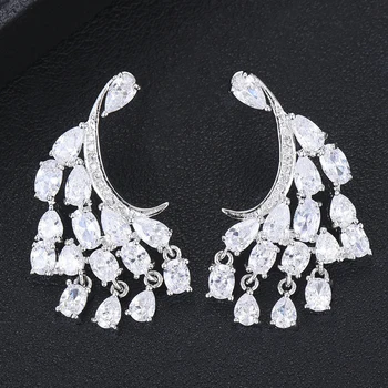 

LARRAURI Luxury Celebrity Favorite Design Cubic Zirconia Women Statement Long Drop Tassels Earring Wedding Party Bridal Jewelry