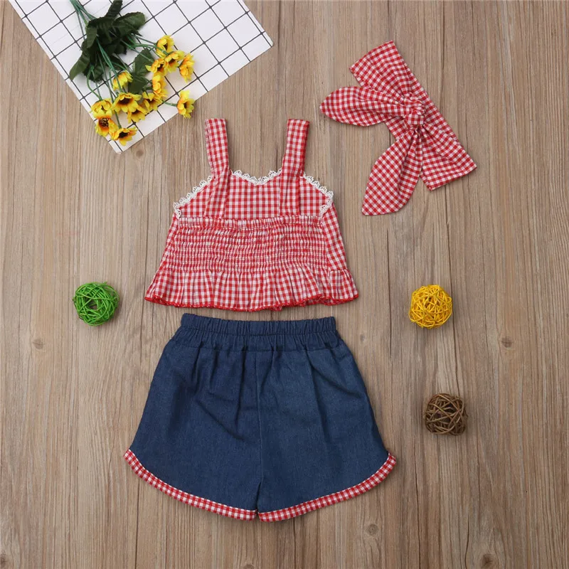 Детская одежда для девочек; roupas infantis menina; коллекция года; летняя одежда для девочек; Одежда для девочек-подростков; укороченный топ; джинсовые шорты; повязка на голову