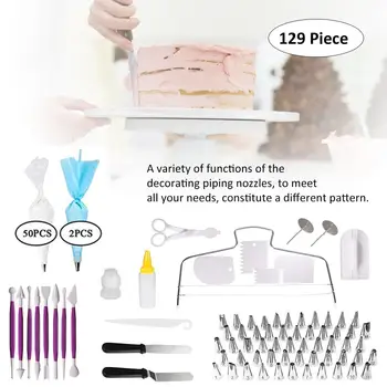 

129 Pcs DIY Multi-function Cake Decorating Tools Cake Turntable Set Piping Nozzle Pastry Bag cake smoother Kitchen Baking Tools