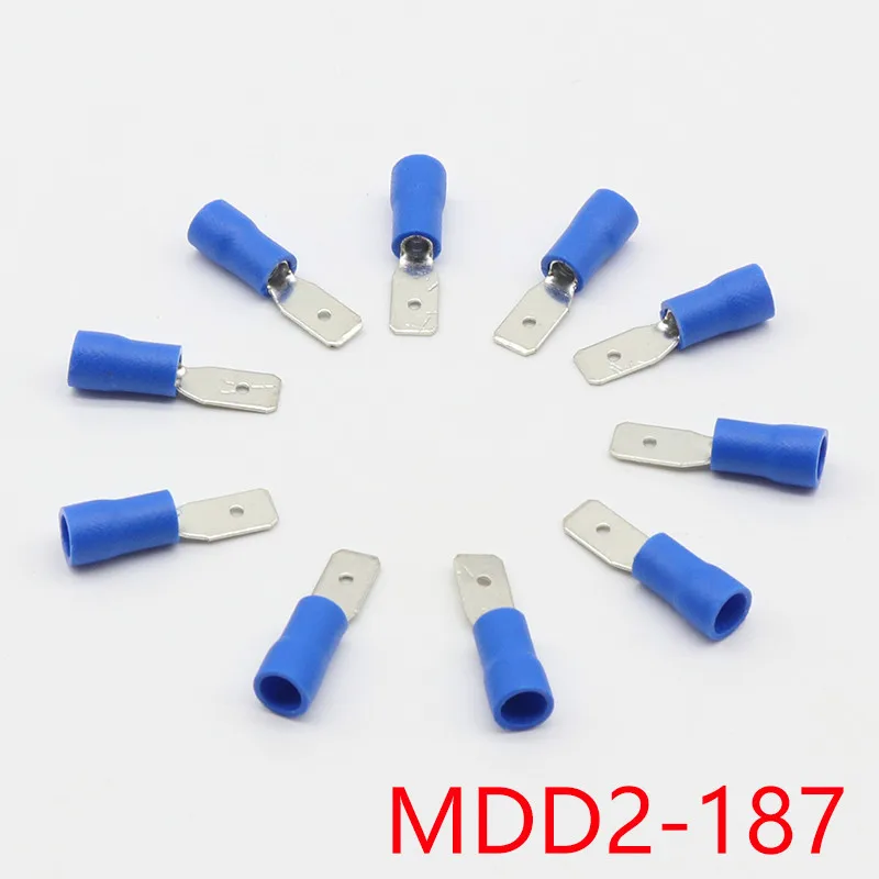 50 шт./лот MDD2 187 мужской изолированный Лопата Быстрый Разъем терминалы обжимной