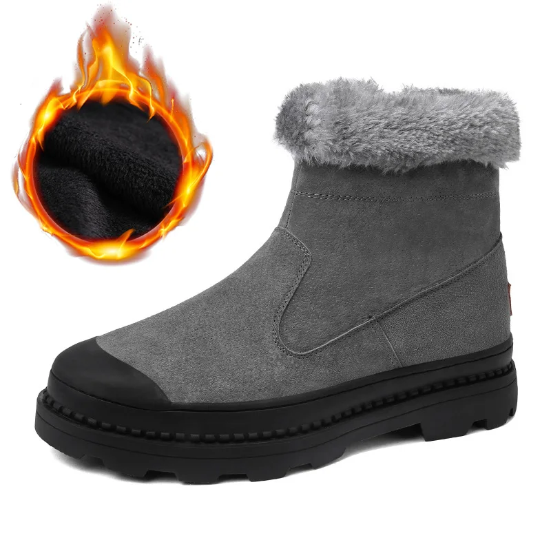 

Leather Suede Boots Men Winter Shoes 30 Degrees Below Zero Snow Boots Men Ankle Boots Warm Winter Male Footwear Black Grey A1824