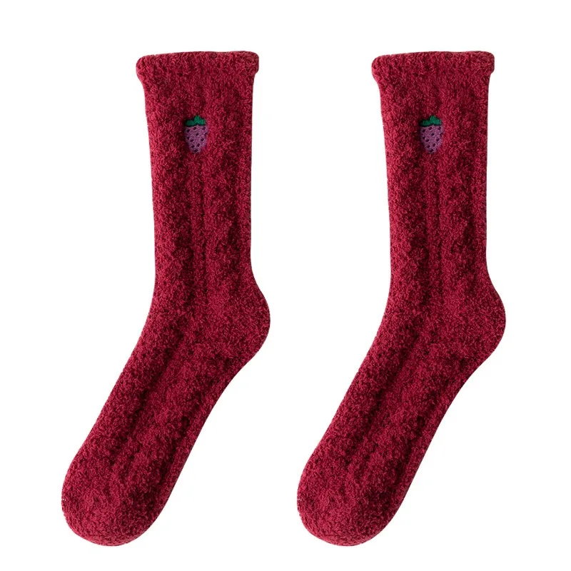 Women plush coral fleece socks Cute Cartoon Fruits Avocado Lemon Mid tube socks winter thick warm sleeping floor sleep socks - Цвет: 5