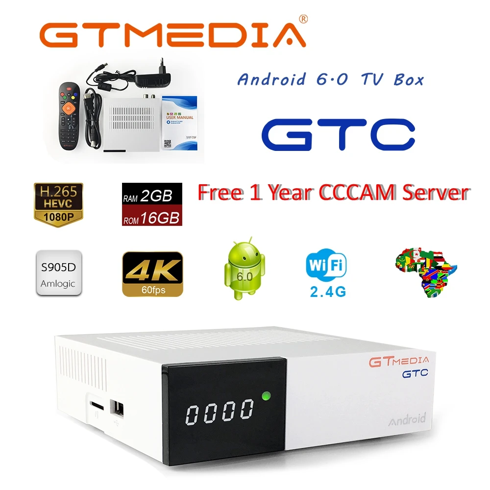 Gtmedia GTC FTA спутниковый ресивер DVB S2 Biss VU Cline Receptor DVB-C-тюнер dvb T2 4K Android tv box ISDB-T Bluetooth 4,0 IP tv