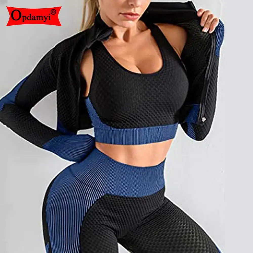

3PCS Vital Seamless Women Yoga Set Workout Pants Sports Bra Gym Clothing Long Crop Tops High Waist Legging Fitness Set Wholesale