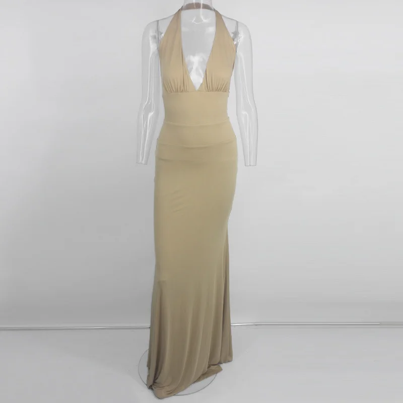 NATTEMAID, элегантное облегающее платье макси в стиле русалки, женское длинное платье с открытой спиной на бретельках, Сексуальные вечерние платья, летние платья Vestidos - Цвет: Хаки