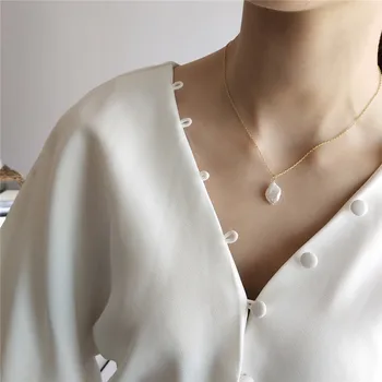 

RUIYI Real 925 Sterling Silver Baroque Pearl Pendants Necklace Simple Elegant Charm Pearl Pure Silver Necklace for Women Jewelry