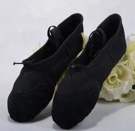 leather toe black Девочек Для женщин холст кожаные балетки; мягкие балетки танцевальной обуви Разделение подошвы детский тренажерный зал Фитнес Йога тренировочная обувь - Цвет: leather toe black