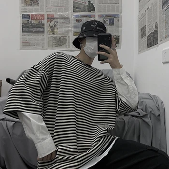 

2019 Men's False Two Paper Clothes Coats Stripe Printing Pullover 3d Sweatshirts Cotton Casual Streetwear Hoodies Plus Size M-XL