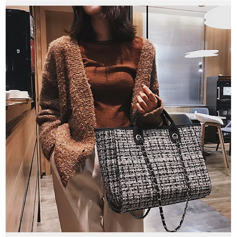 Skup Ansloth Winter Classic Plaid torebki damskie torebki wełniane damskie torebki na ramię Patchwork torba na łańcuszku duży top rama do torebki HPS217