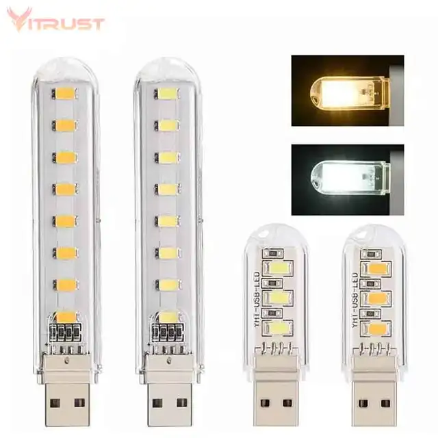 휴대용 미니 8 LED 3 LED USB 라이트, 야간 램프, 야외 캠핑 전구