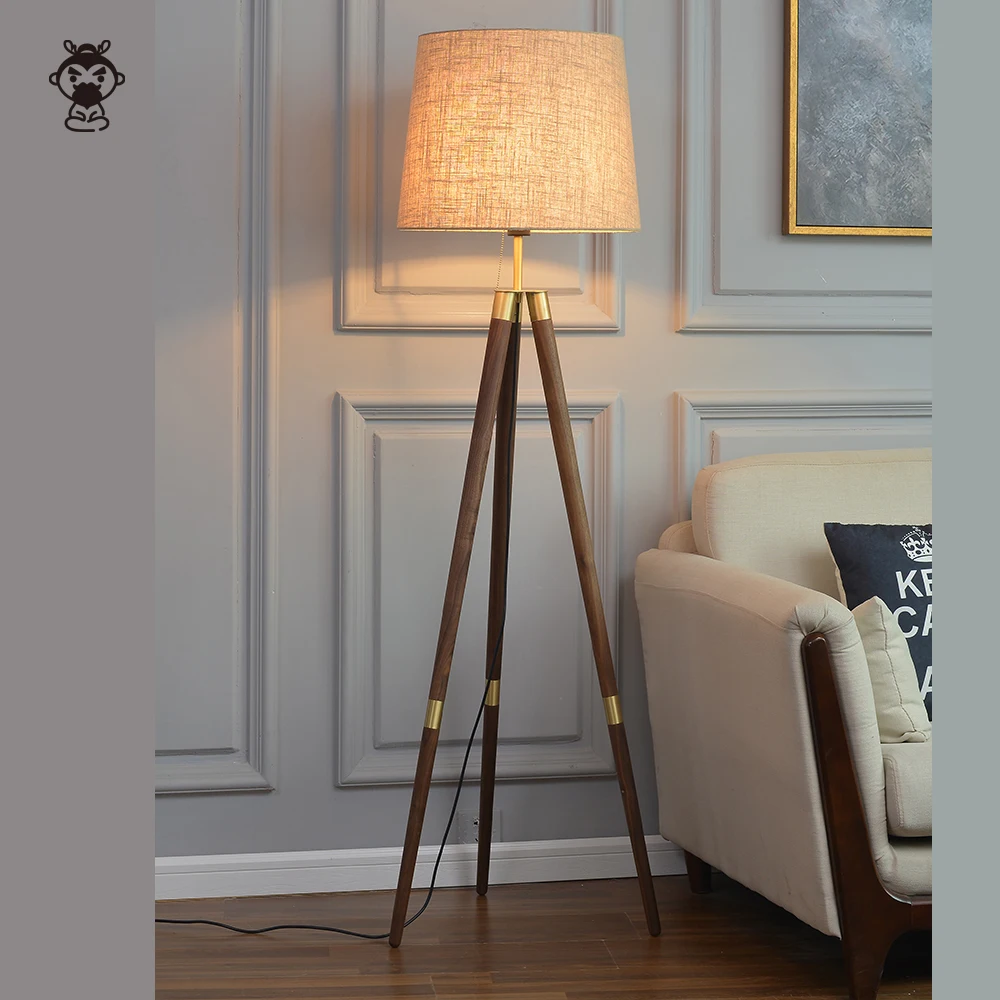 

Black Walnut Floor Lamp Fixture Nordic Scandinavian Vintage Luxury Style Three Fork Light Designer for Foyer Living Room Bedroom