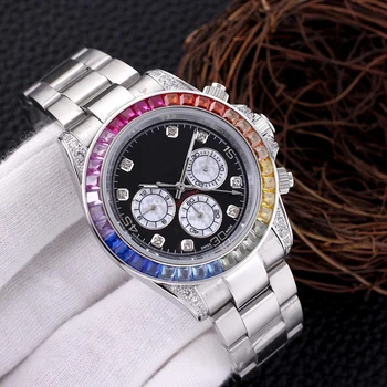 

6 COLORS AAA NEW COLOR DIAMON RLX OYSTER PERPETUAL STAINLESS STEEL WITH CALENDAR MECHANICAL WATCH WOMEN AND MEN'S CASUAL WATCHES