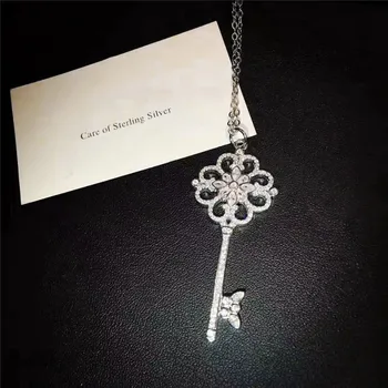 

The classical charm Women Sakura Zircon Key Necklace S925 Sterling silver Jewelry Luxury brands 1:1 Logo Valentine gift