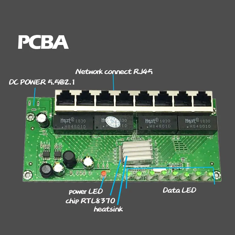 Гигабитный коммутатор 8 Порты и разъёмы OEM/ODM модуль RTL8370 UTP медный радиатор 10/100/1000