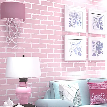 

Self-adhesive non-woven 3D brick pattern wallpaper for living room dining room bedroom pink brick wall papers girls wall decor