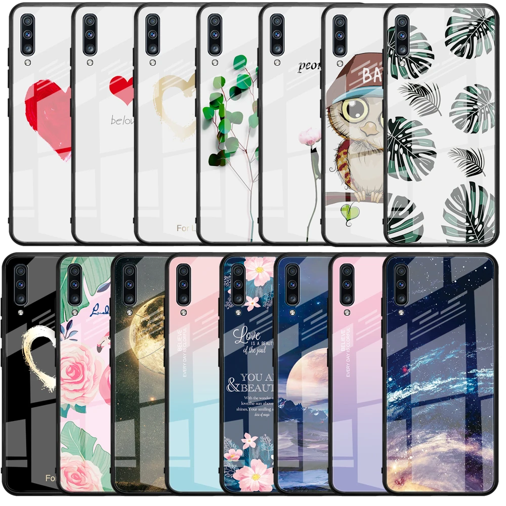 Tempered Glass Case For Samaung Galaxy A10 A20 A30 A50 A70 S10 S9 S8 Plus Note 8 9 10 Pro Flower Pattern Samsung S10e | Мобильные