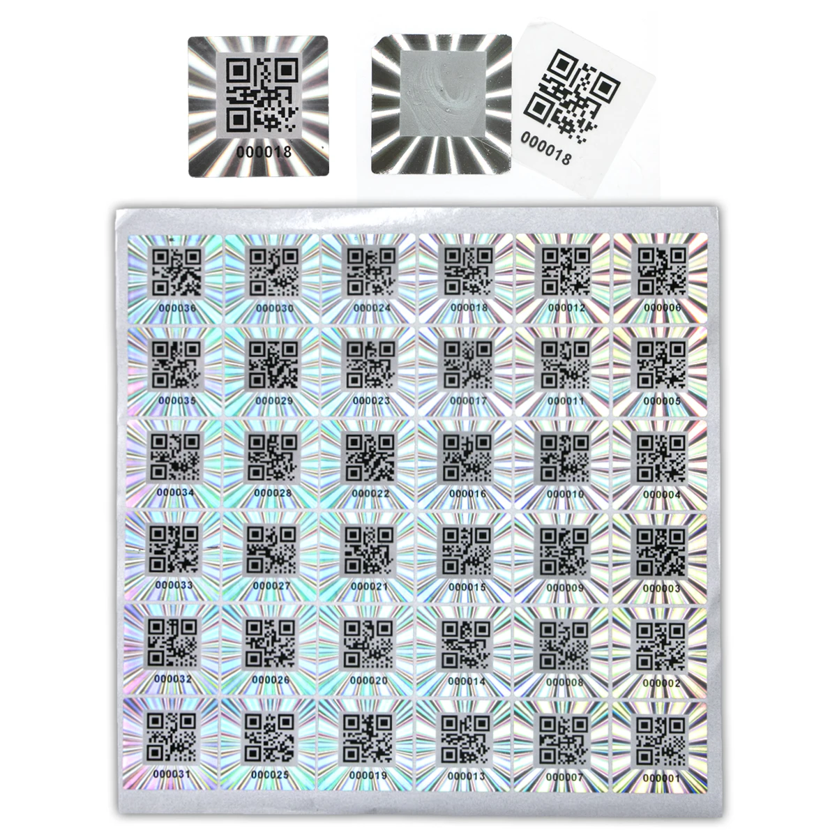 2.5x2.5cm Silver laser Stickers with QR Code Authentic Security seal Holographic warranty void stickers Secure anti-fake label