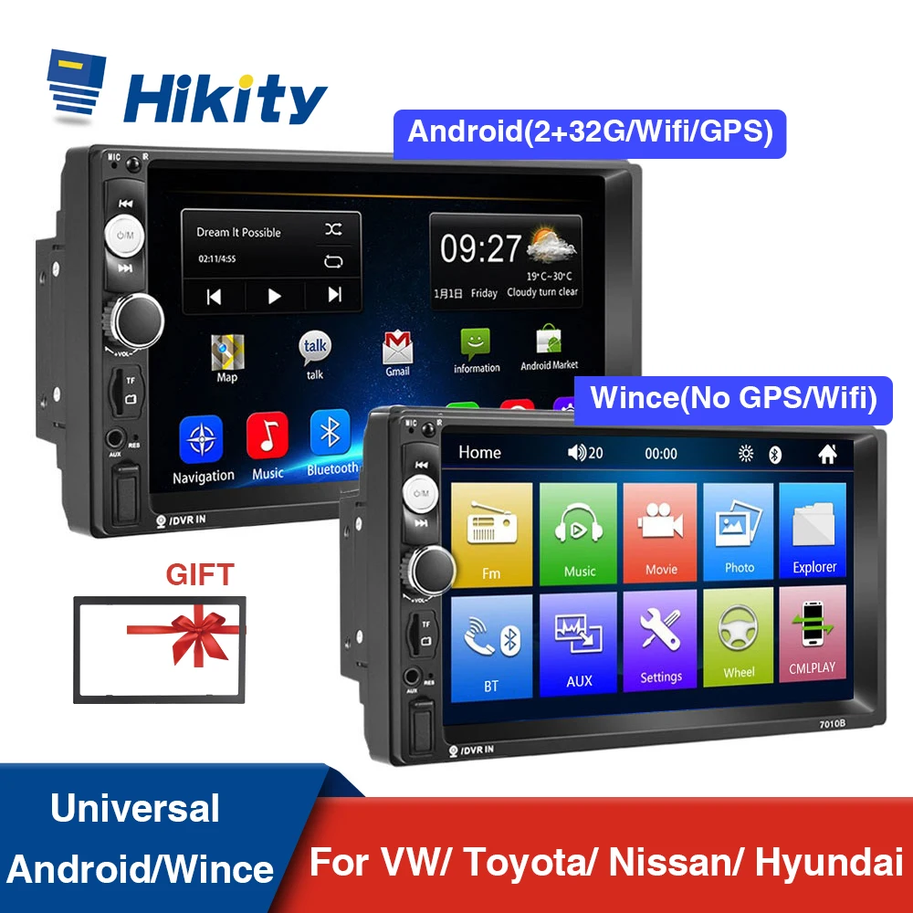 Hikity 2+32GB Universal 2 Din Car radio 7 Inch Touch Screen Stereo Multimedia MP5 Player For Volkswagen Nissan Hyundai Kia | Автомобили и