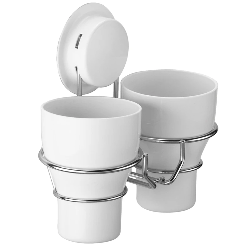Bathroom Super Strong Suction Cup Double Cup Holder Plastic Cups
