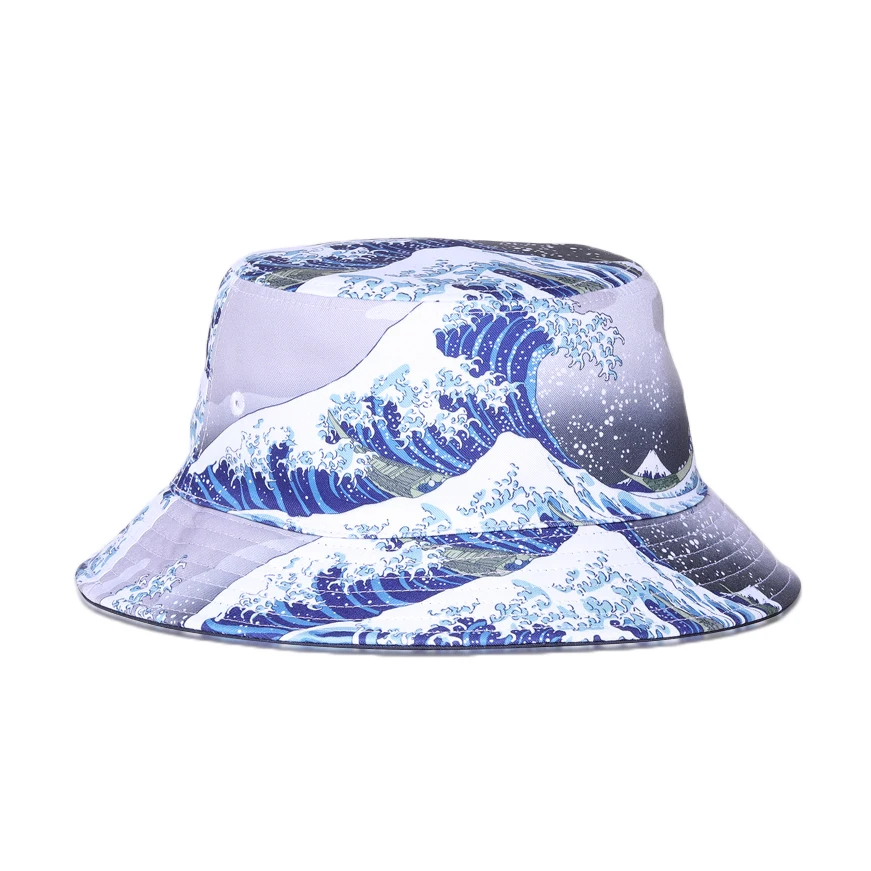 

Japanese Painters Hokusai Style Wave Bucket Hat for Men Women Double-sided Wear Cotton